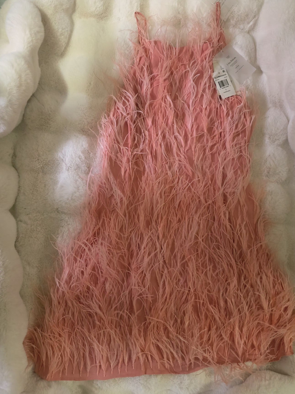 cult gaia Coral Pink Feather-Trim Mini Dress